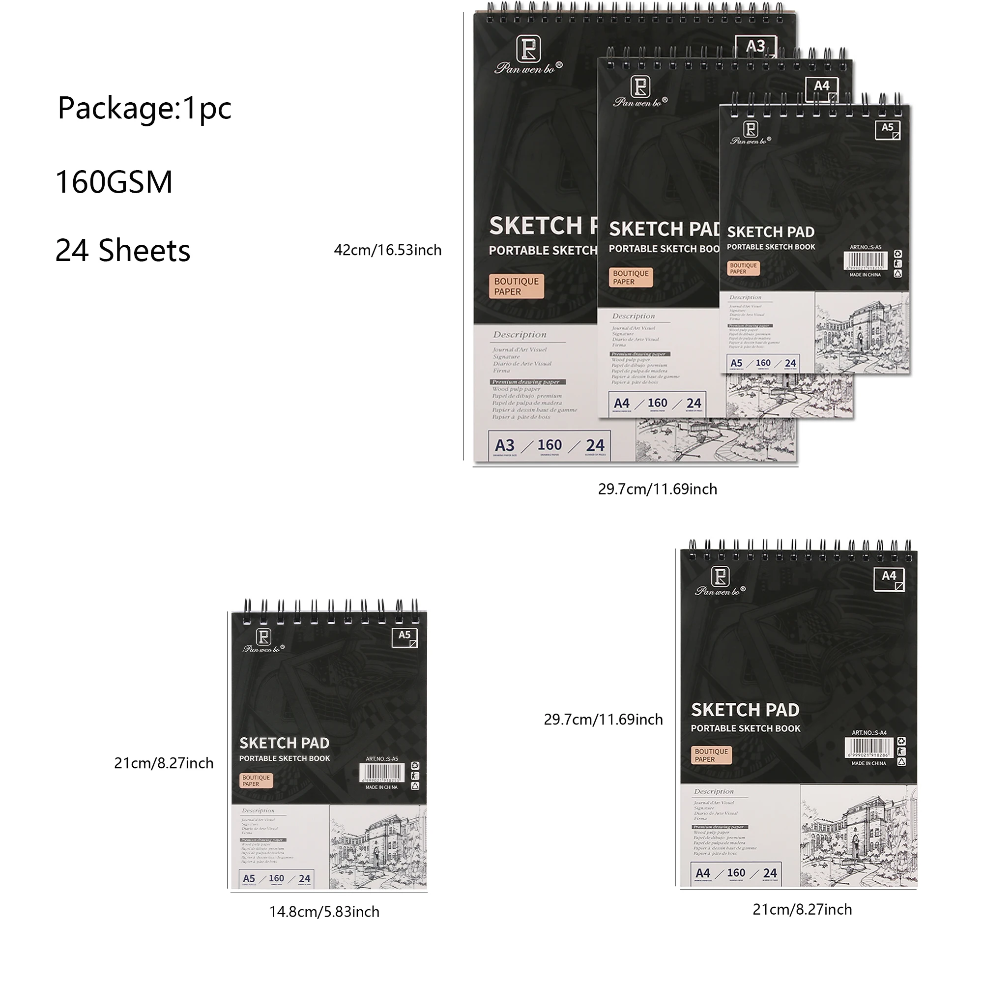 Sketchbook Top Spiral Bound Sketch Pad, 24 Sheets Acid Free Paper(160gsm) , Professionals Painting Drawing Sketching Book 6