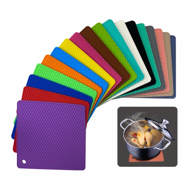 18cm Square Silicone Mat Heat Resistant Potholder Dining Table Placemat