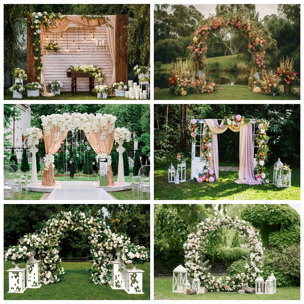 

Wedding Photography Backdrop Outdoor Scene Forest Flower Bridal Shower Marriage Engaged Ceremony Portrait Photocall Background