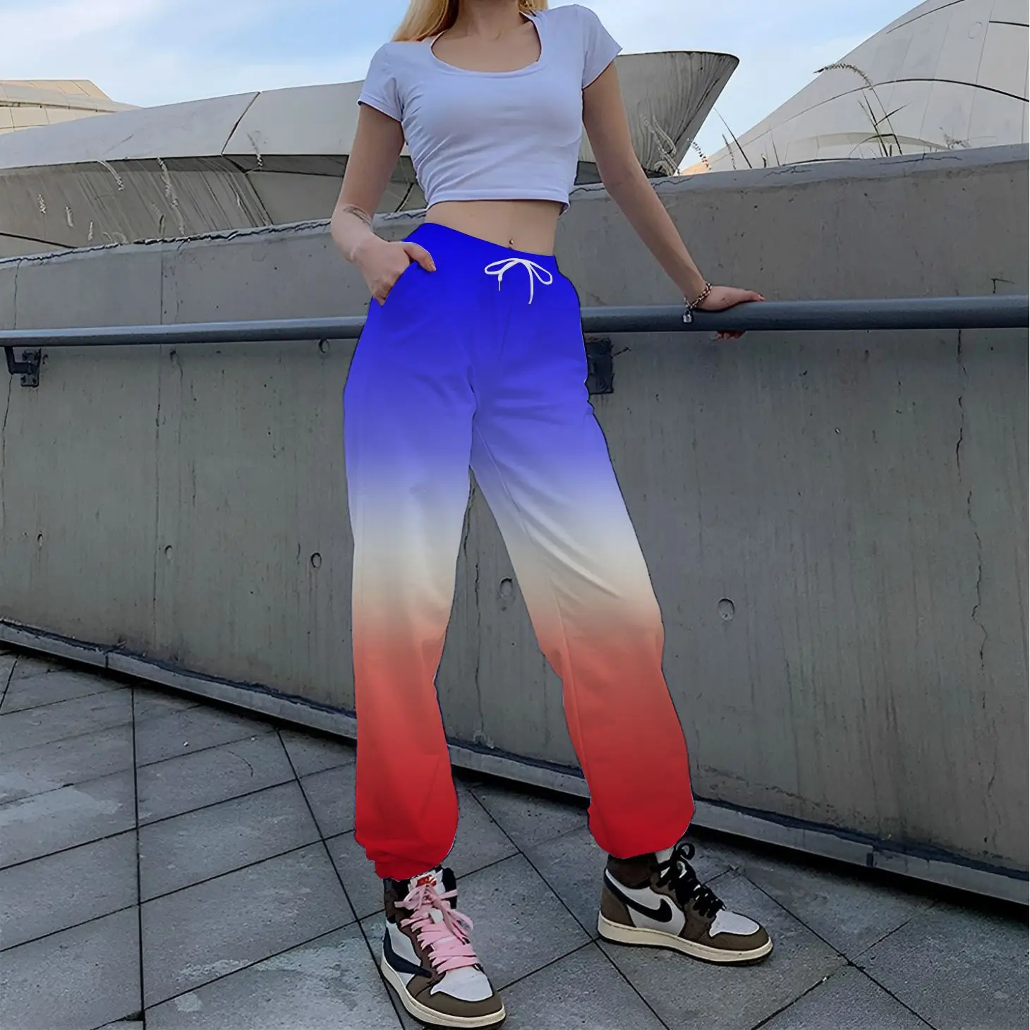 New Loose Jogging Pants Women Fashion Gradient High Waisted Workout Athletic Lounge Joggers Outdoor Trousers Ladies Sweatpants high waist ripped denim woman sexy sport mini shorts crotchless fashion athletic invisible open crotch pants outdoor sex pocket