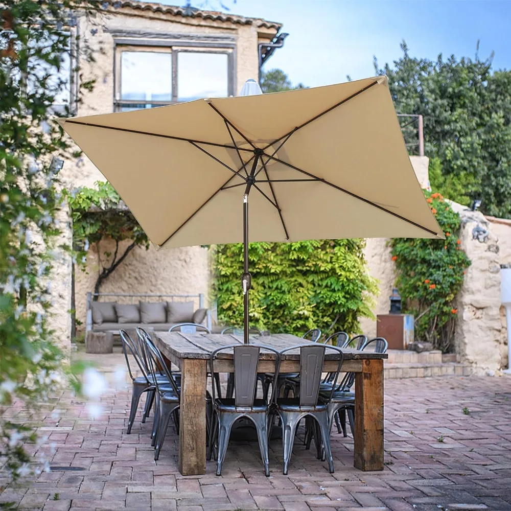 10' Rectangular Patio Umbrella Outdoor Market Table Umbrella with Push Button Tilt and Crank