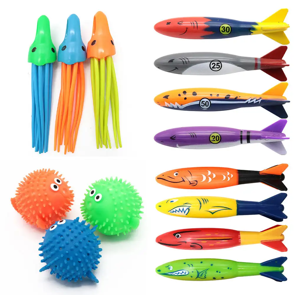 Children's Pool Diving Toy Submersible Torpedo Treasure Hunt Water Toy Swimming Training Tool Summer Outdoor Water Gift Set pool diving toys