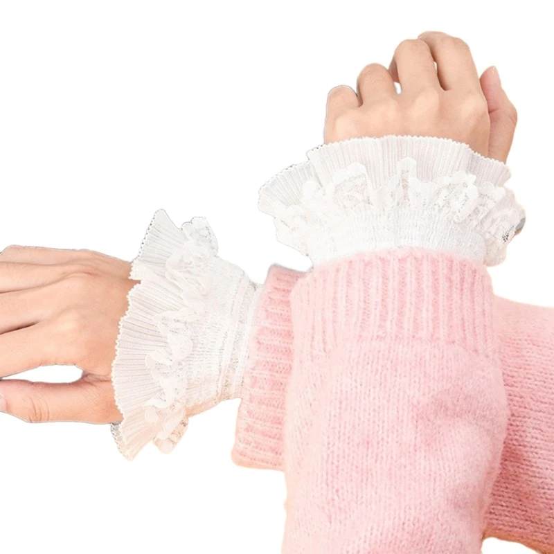 

Ruffled Wrist Cuffs Girls Elastic False Sleeves for Girls Taking Photo Shirt Decorations Female Ruffled False Sleeves