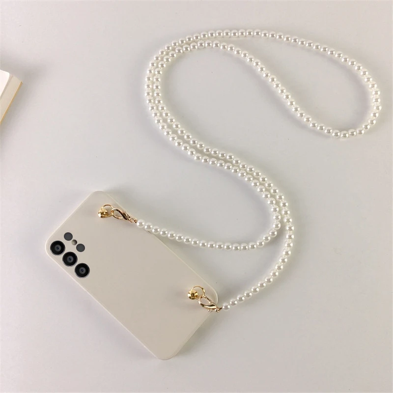 Luxury Pearl Crossbody Lanyard Chain Soft Case with Necklace Silicone TPU Cover