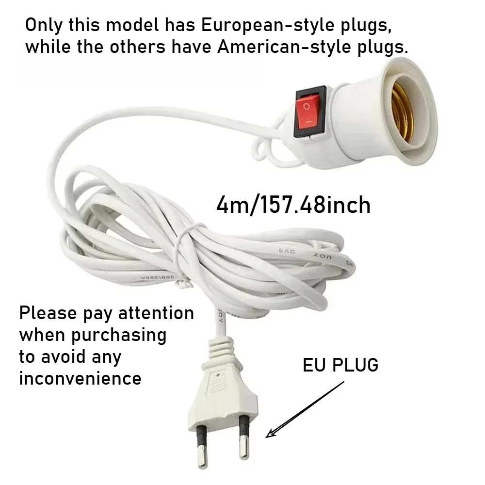 4.2m-9.2m Lamp Holder Universal with Switch LED Bulb Socket Adapter E27 Screw Lamp Holder Accessory Tool Dual Plug Suspension