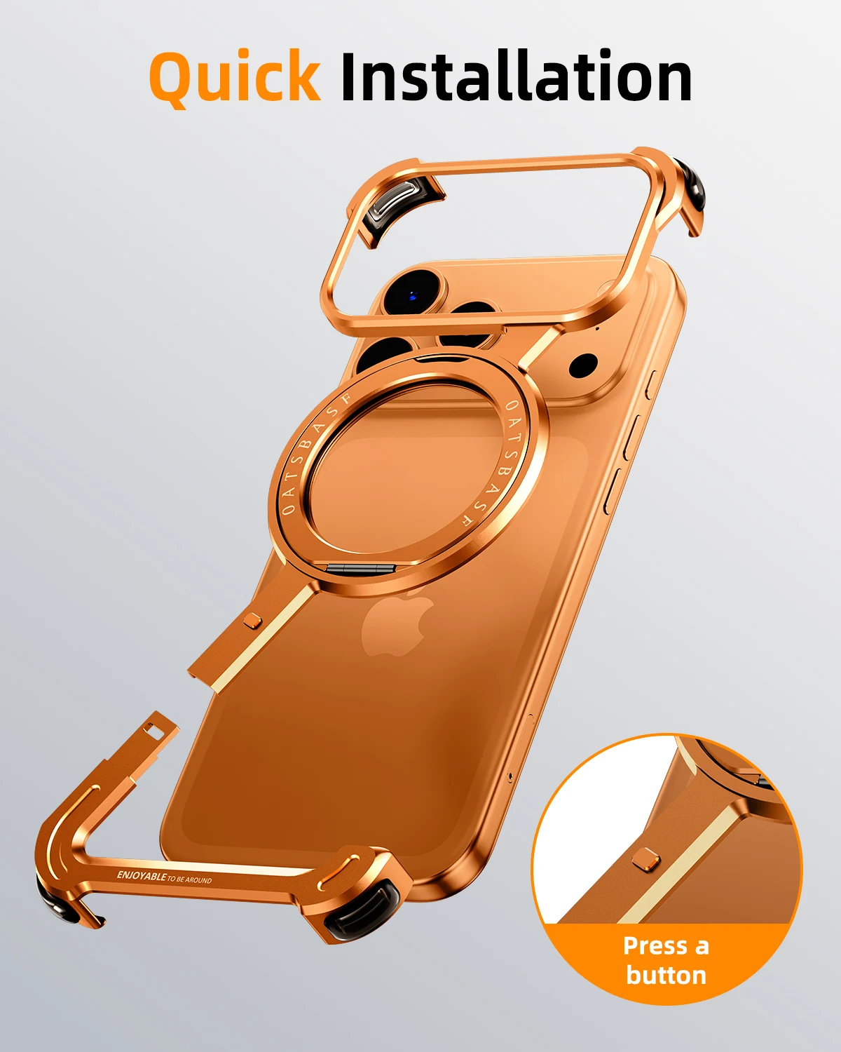 Oatsbasf Frameless Magsafe Protective Phone Case with 360° Rotatable Stand & Shockproof Design