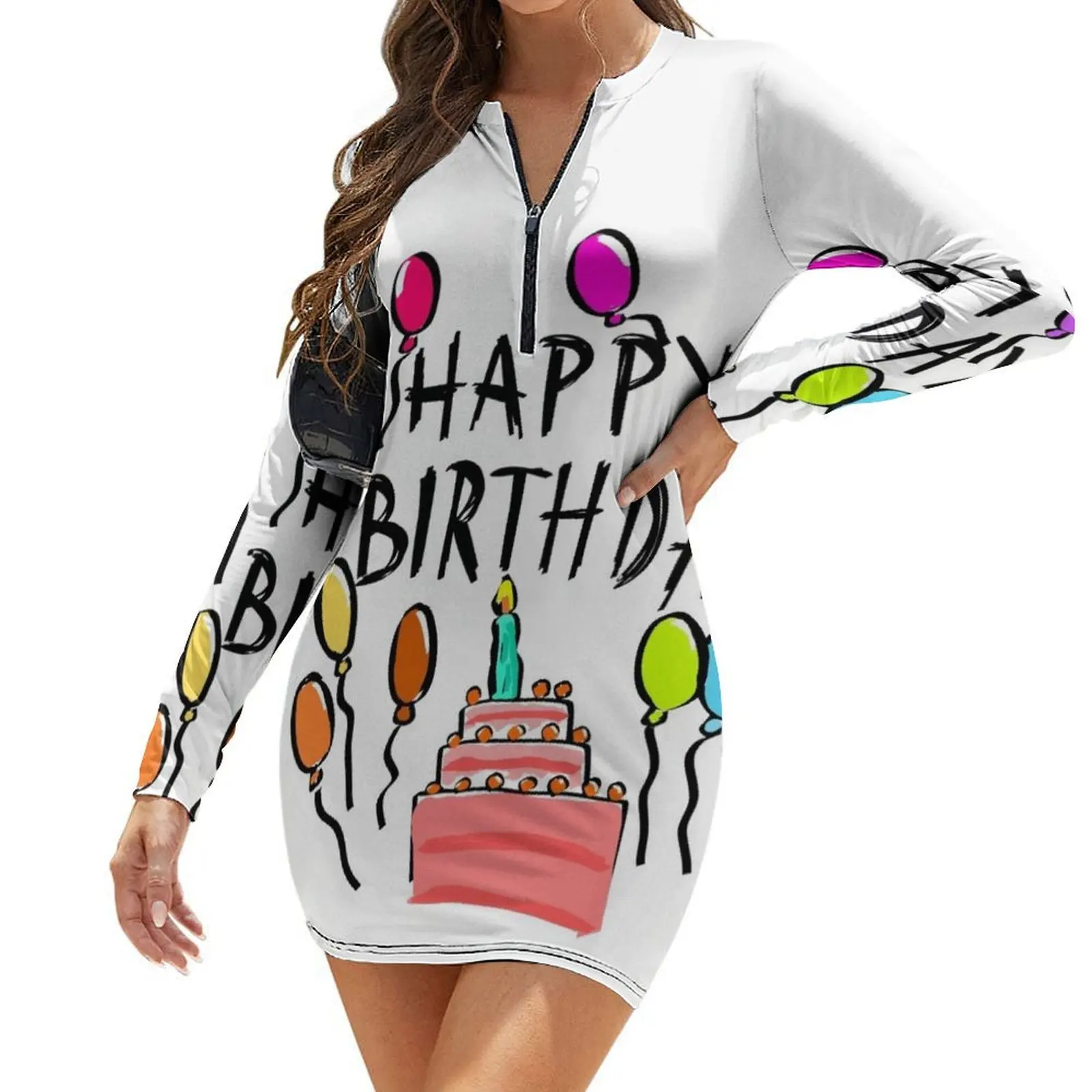 

Happy Birthday! Long-Sleeve Bodycon Dress evening dress ladies dresses for special occasion Long dress beach