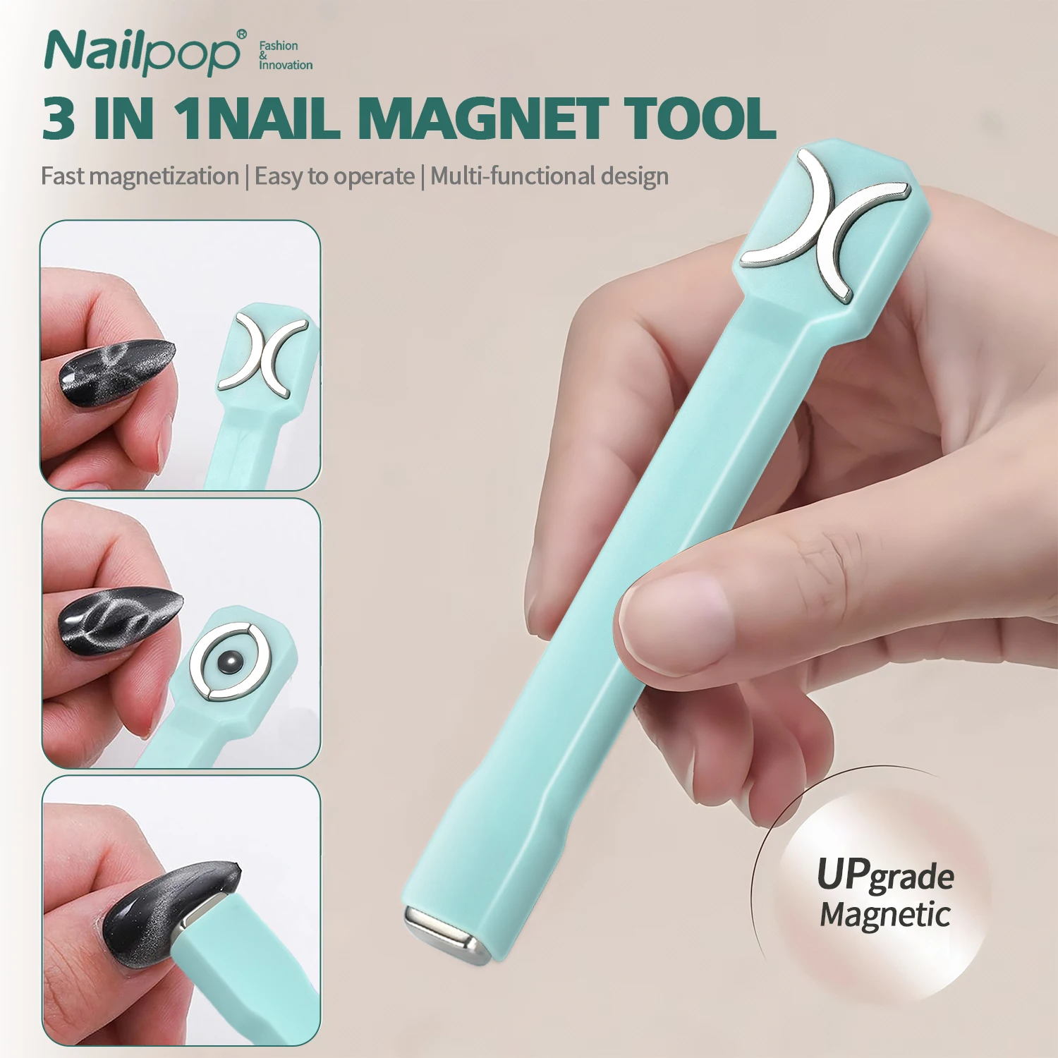 Nailpop Double-Head 3 IN 1 Nail Magnet Tool Strong Magnetism for Faster Cat Eye Nail Art Design Ideal for Home DIY and Salon Use, magnetic nail art tools,cat eye nail tool,magnetic nail tools