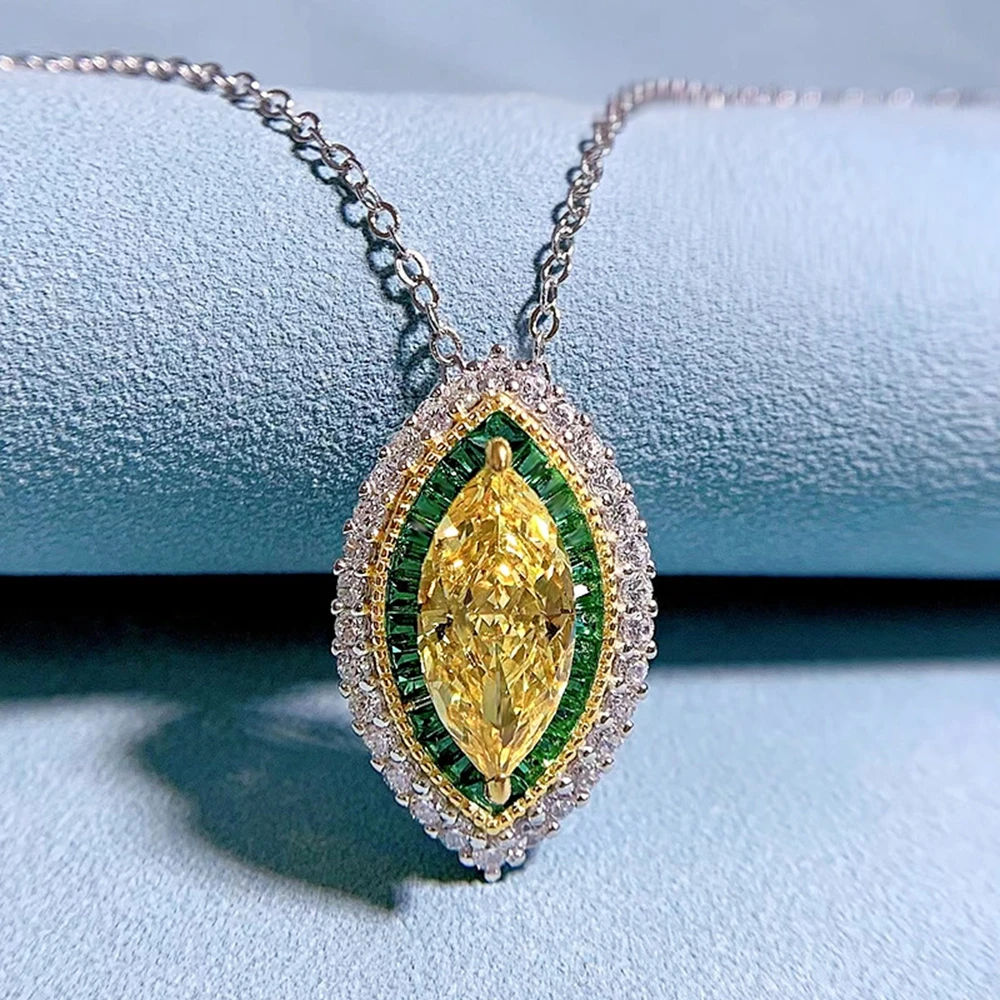 PuBang Fine Jewelry 925 Sterling Silver Yellow VVS Gem Created Moissanite Cocktail Pendant Necklace for Women Gift Drop Shipping