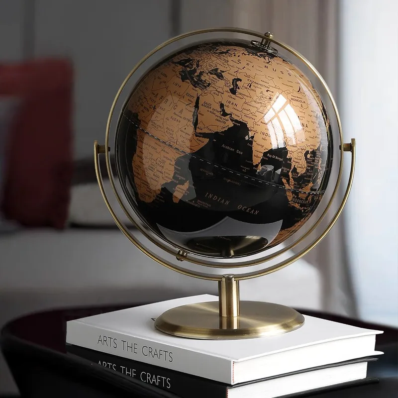 

Nordic Metal Globe Model English World Model Figurine Luxury Sculpture Geography Teaching Supplies Desk Room Decoration Gift