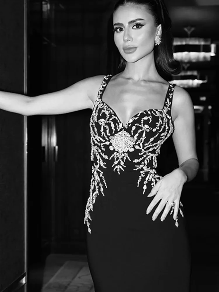 Bodycon Black And White Club Dress Summer Women Celebrity Sexy V Neck Black Beading Maxi Long Bodycon Black And White Club Dress Summer Women Celebrity Sexy V Neck Black Beading Maxi Long