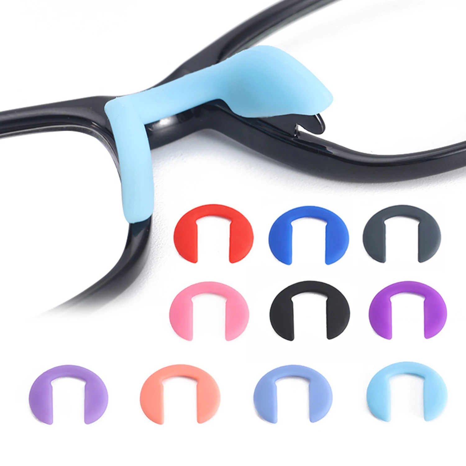 

Colored U Silicone Conjoined Siamese Saddle Eyeglass Soft Nose Pads for Insert On Glasses Translucent Anti-Slip Nose Pad