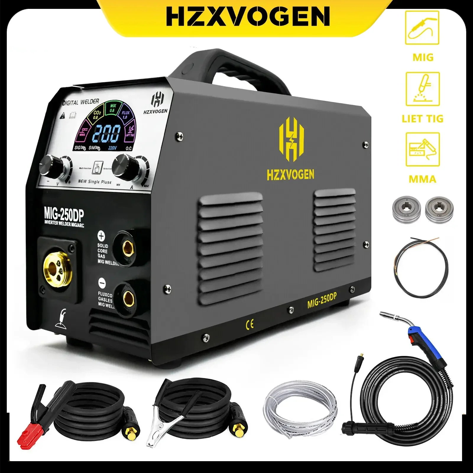 HZXVOGEN MIG 250A 5 in 1 MIG/MAG/TIG/MMA Semi-automatic Welding Machine Gas/Non-gas Mig Professional Pulse Aluminium Welder welding welders