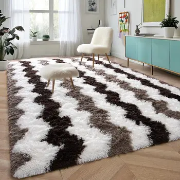 NOAHAS Soft Shaggy Rugs Plush Area Rugs for Living Room Bedroom Fluffy Carpets Home Decor,5x8ft,Stripe Brown