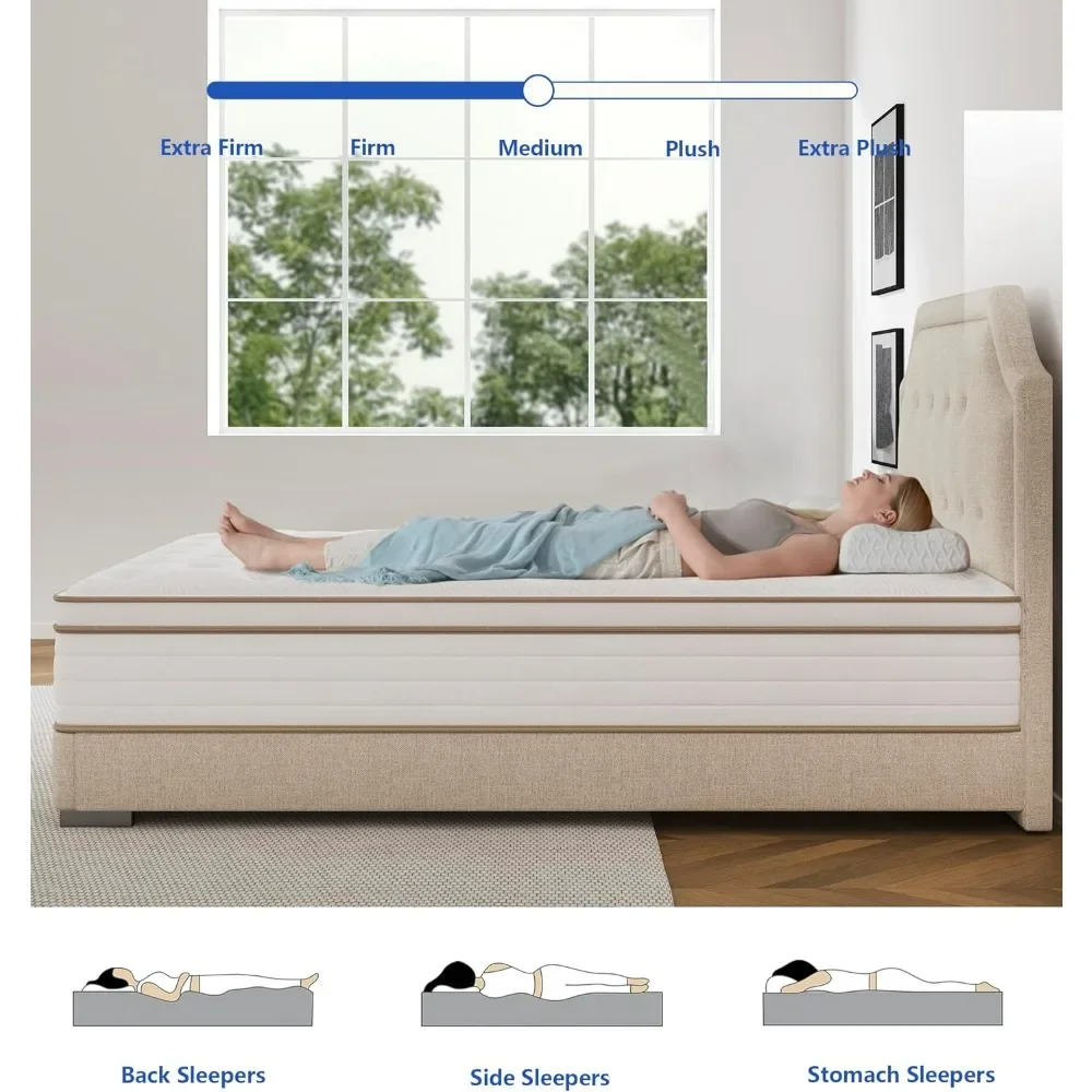 King Size Mattress,12 Inch Hybrid Mattress in a Box with Gel Memory Foam,Individually Wrapped Pocket Coils Innerspring,Pressure 2