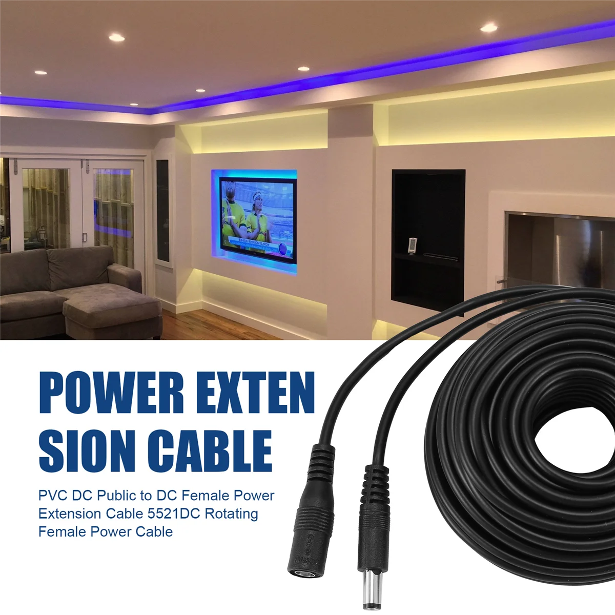 DC Power Extension Cable Connector Extension Cord Jack Adapter Lead Cable DC5521 Connector Male to Female 10M