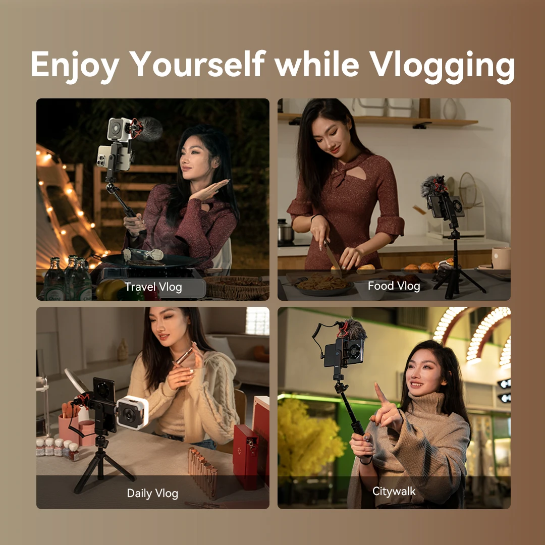 SmallRig 스마트폰 브이로그 삼각대 키트, 삼각대 및 셀카봉 기능 결합, 컴팩트 휴대용 키트, 조명 및 마이크 포함
