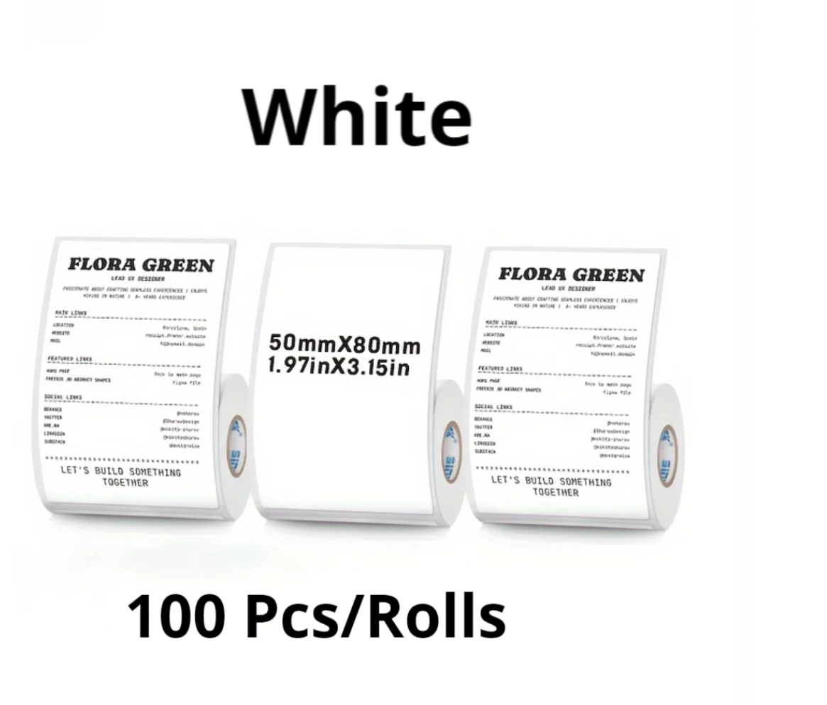 50x80mm 흰색 사각형 열전사 합성 라벨 용지 SK58 SK35 시리즈 미니 열전사 프린터용 내유성 및 내찢김성 교체 용지