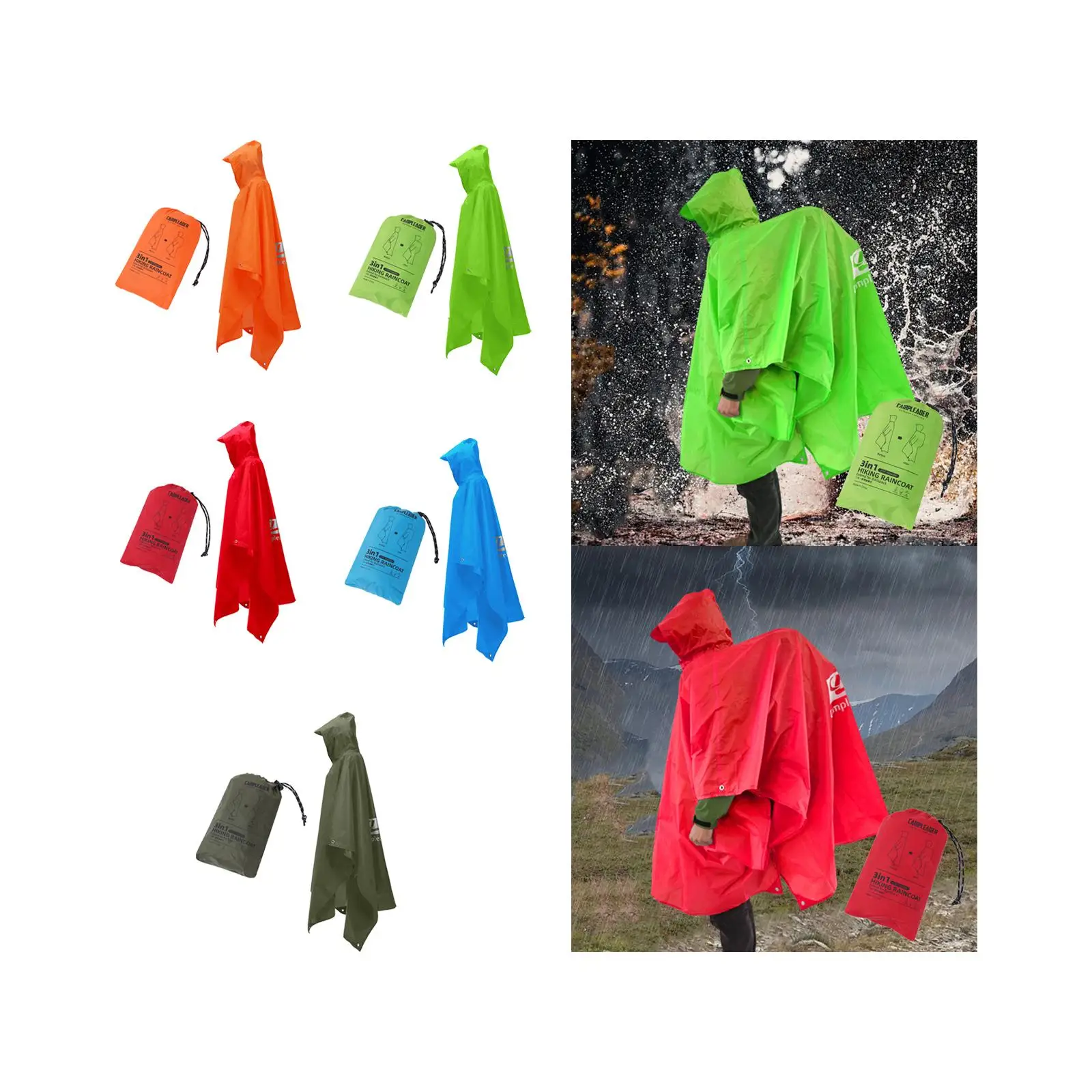 Hooded Rain Poncho Water Resistant Raincoat for Camping Hiking Outdoor Hooded Rain Poncho Water Resistant Raincoat for Camping Hiking Outdoor