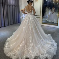 Custom Elagant Sheer Sleeves Bridal Gowns Beaded Sexy Neck Wedding Dress For Bride Embellished Lace Embroidered Romantic Princes 2