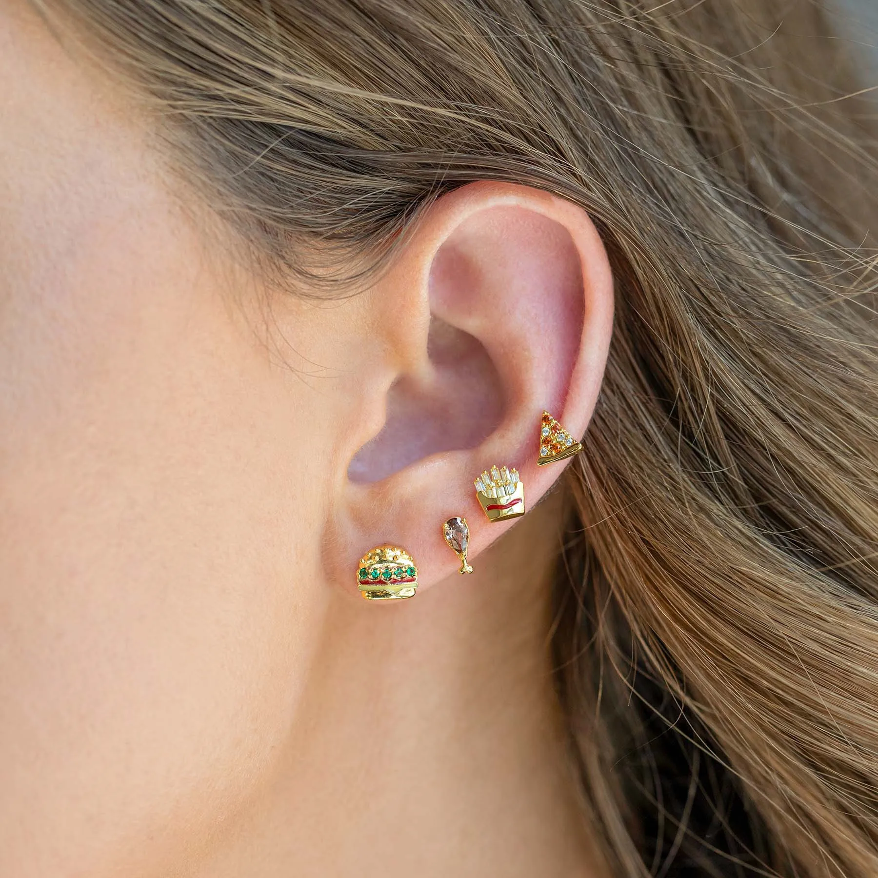 Y2K Ins Lovely Food Hamburg French Fries Pizza Food Zircon Stud Earring For Women Cute Delicious Food Earrings Jewelry Gift 4