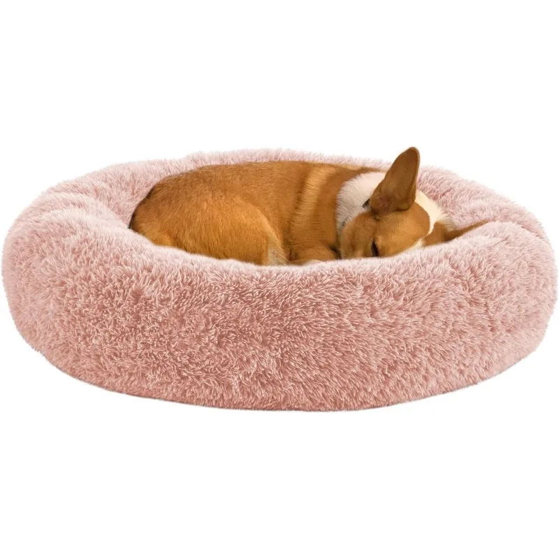 Dog Beds for Large Dogs, Calming Donut Dog Bed, Round Fluffy Beds, Plush Pet Bed for Dogs Up to 80Lbs, 34inch
