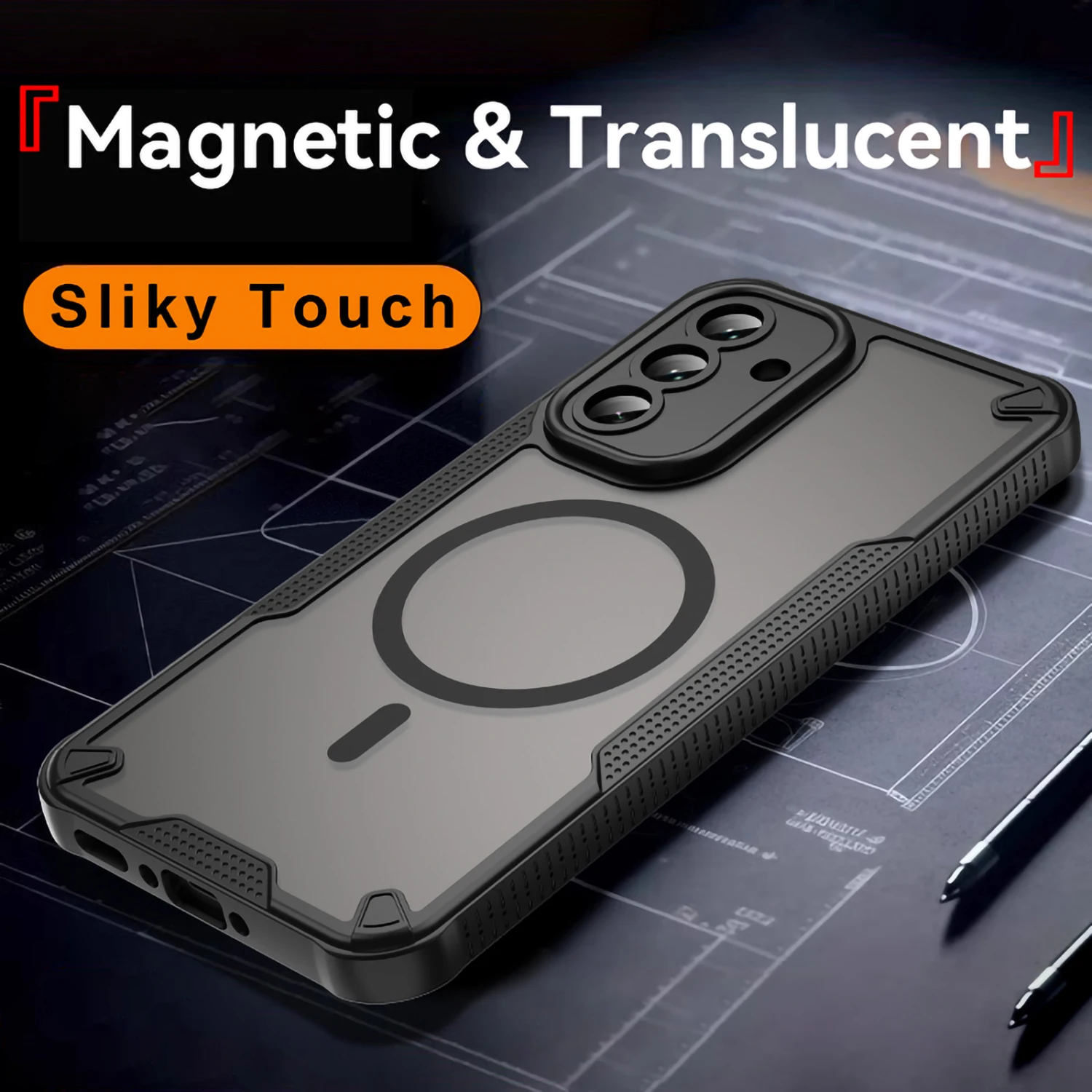 Magnetic Luxury Matte Translucent Armor Shockproof Phone Case with Magsafe Wireless Charging