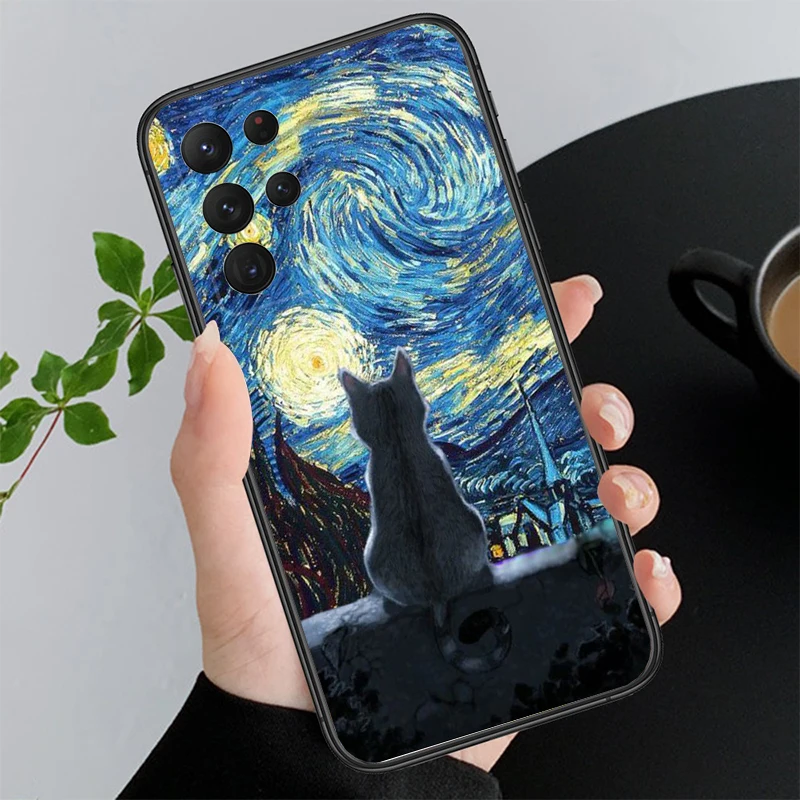 thumbnail image 1 of Funda de teléfono con diseño de gato Van Gogh con pintura al óleo retro para Samsung Galaxy A52S A04S A21S A33 A23 A13 A14 A32 A52 A53 A54 A51 A71 M51, 1 of 5