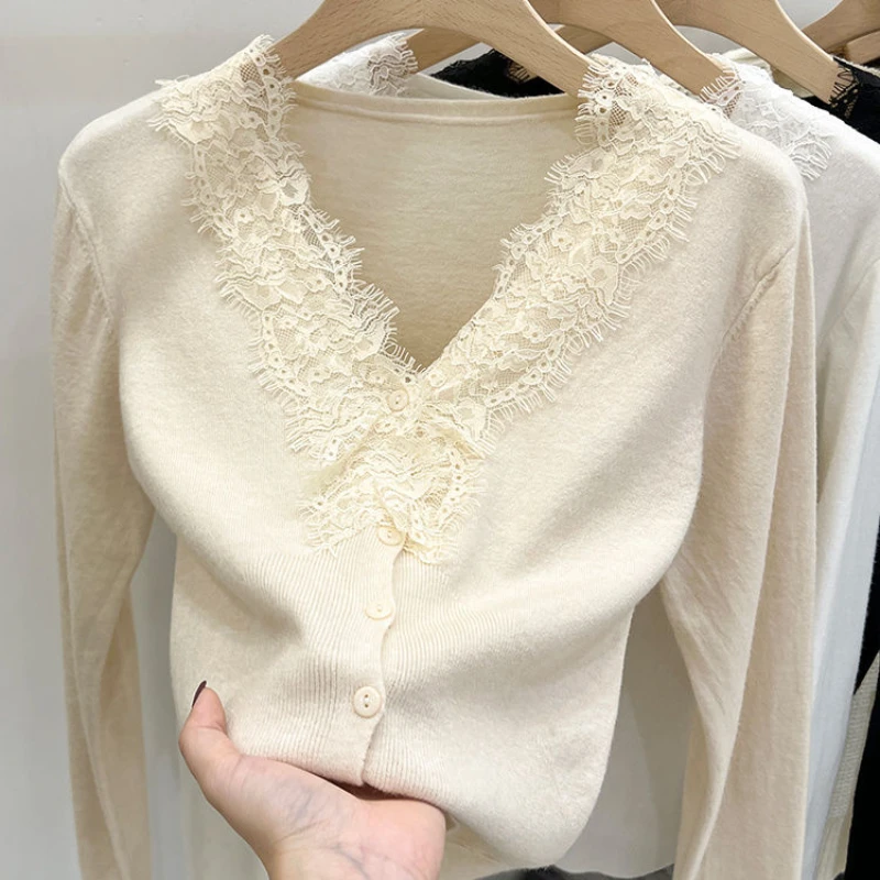 

2024 Spring and Autumn Cashmere Cardigans Women V-neck Knitted Sweater Fashion Knitwear Solid Cashmere Cardigans Women's