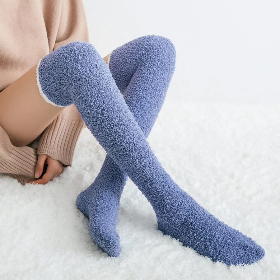 1 Pair Women Knee High Fuzzy Socks Soft Long Thigh High Warm stockings Cozy Slipper Plush Socks cotton socks