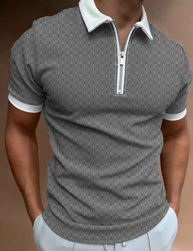 

2024 new men's solid-color short-sleeve lapel zip-up Polo shirt casual street summer men's short-sleeve S-XXXL