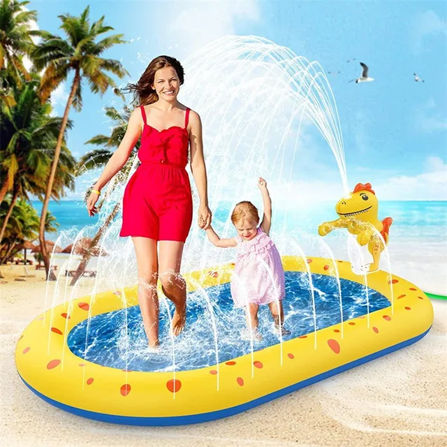 1.7m สระว่ายน้ําทําให้พองไดโนเสาร์รูป PVC กลางแจ้งสนามหญ้า Sprinkler Play MAT ของเล่นเด็ก Inflatable Fountain 1