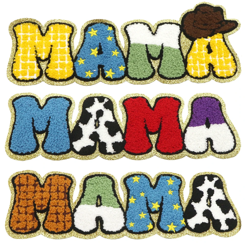 1PC Mama Patch Eisen auf Chenille Patches Stoff Patches Nähen auf Applikation Gestickte Abzeichen für Kleidung Jeans Hüte Dre