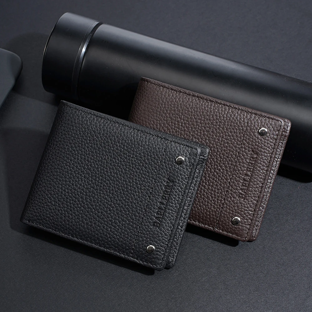 1Pcs Baellerry Men's Short Wallet, 9 Card Slots with Magnetic Money Clip, Stylish Metal Rivet Design