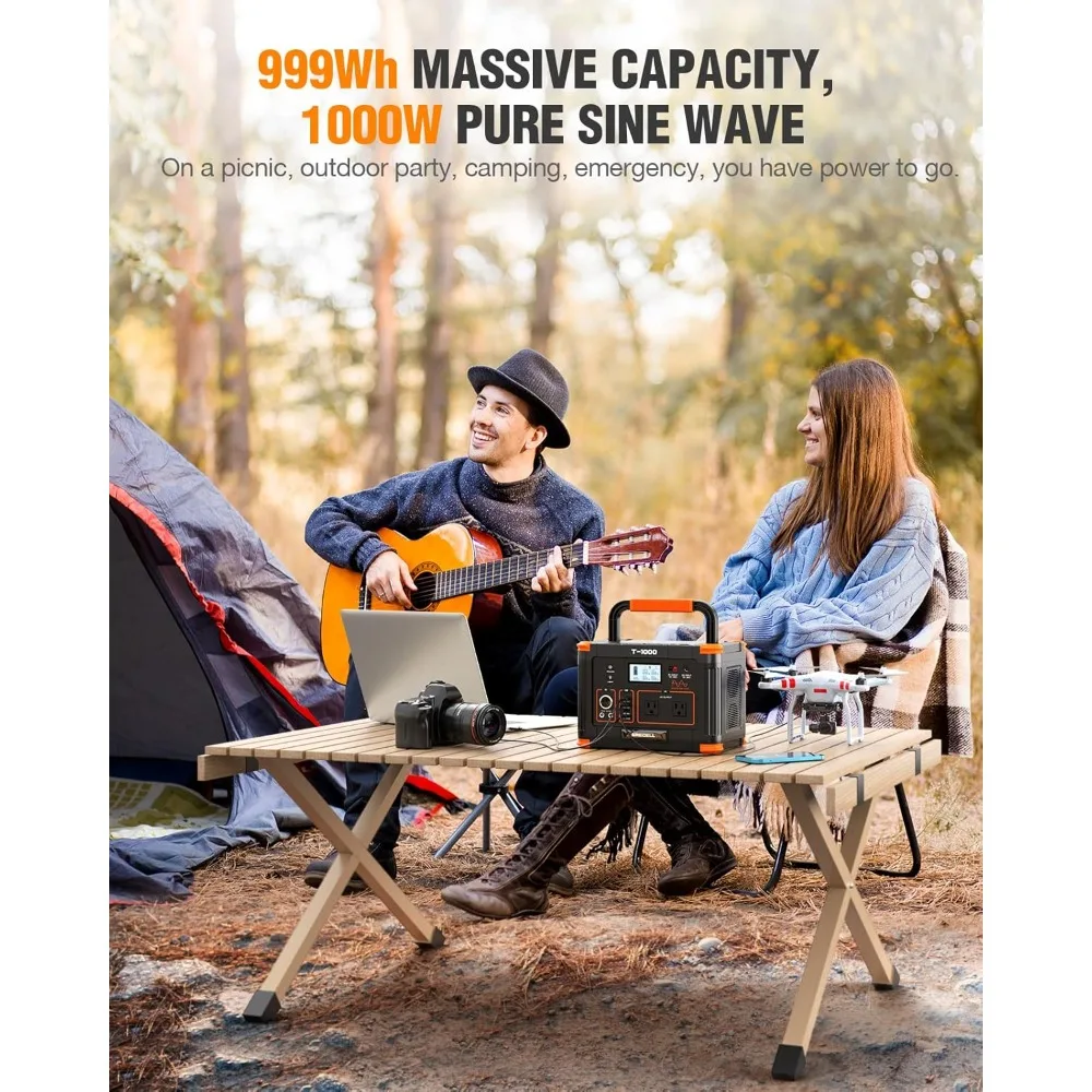 Portable Power Station 1000W, 999Wh Solar Generator, PD 60W Fast Charging Backup Lithium Battery Pack Power Supply 2