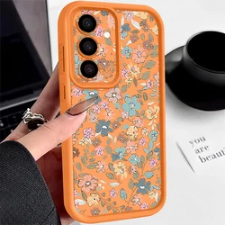 Romantic Flowers Soft TPU Silicone Phone Case for Samsung Galaxy A55 (A677 Orange)