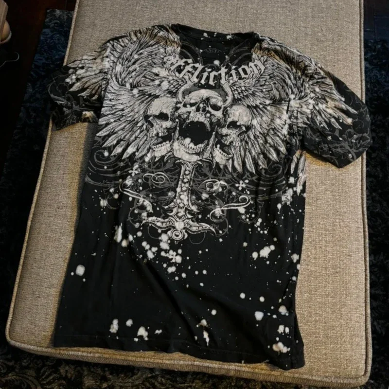 Affliction サーマル xzavier スカル 十字架 mma Xzavier Skull Cross Wing Grunge Cyber Y2K Style T-shirt - Etsy