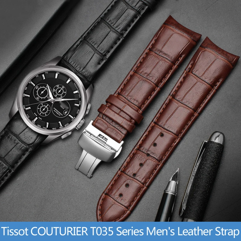 

Genuine Leather Curved End Watchband For Tissot Watch Belt 1853 COUTURIER T035627A T035407A T035439 Men's Strap 22mm 23mm 24mm