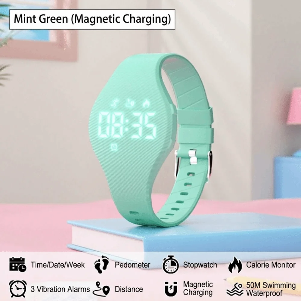 Waterproof Rechargeable LED Digital Silicone Smart Wristband with Vibrating Alarm