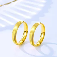 Simple Elegant Shiny 24 K Gold Color Rings for Women Men Luxury Lover Couple Ring Wedding Engagement Gifts Not Fade 2