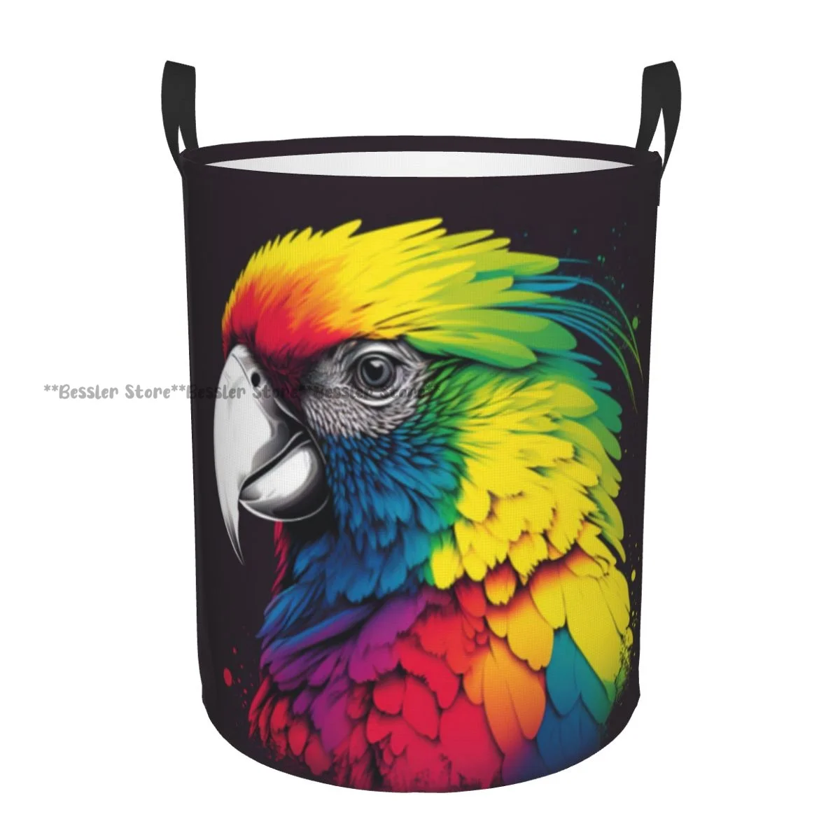 

Folding Laundry Basket Parrot Illustration Round Storage Bin Large Hamper Collapsible Clothes Bucket Organizer