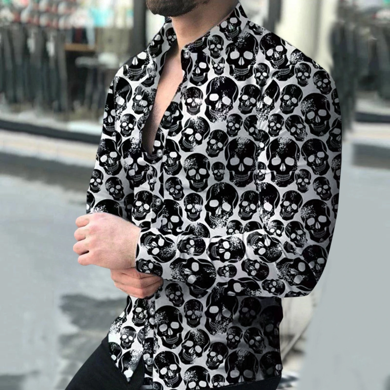 Camisa de a la moda para hombre, Tops de manga larga, camisa abotonada con cuello vuelto, ropa de calle informal estampada, primavera 2022| | - AliExpress