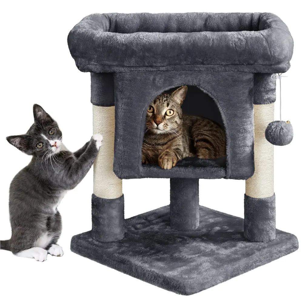 

23.5" H 2-Level Cat Tree Condo Tower with Plush Perch, Dark Gray