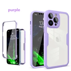 360° Full Coverage Transparent Screen Protector Case - Shockproof Phone Cover for Redmi 15A 5G (Purple)