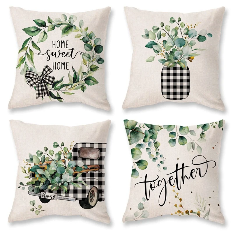 

Spring Pillow Covers 18X18 Set Of 4 Spring Decorations Eucalyptus Leaves Farmhouse Throw Pillow Home Decors Cushion Case CNIM Ho