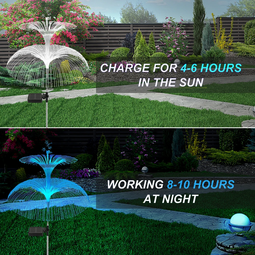 Solar Garden Lights Solar Outdoor Lights Waterproof 7 Color Changing Double Jellyfish and Star Solar Flower Lights for Yard 6