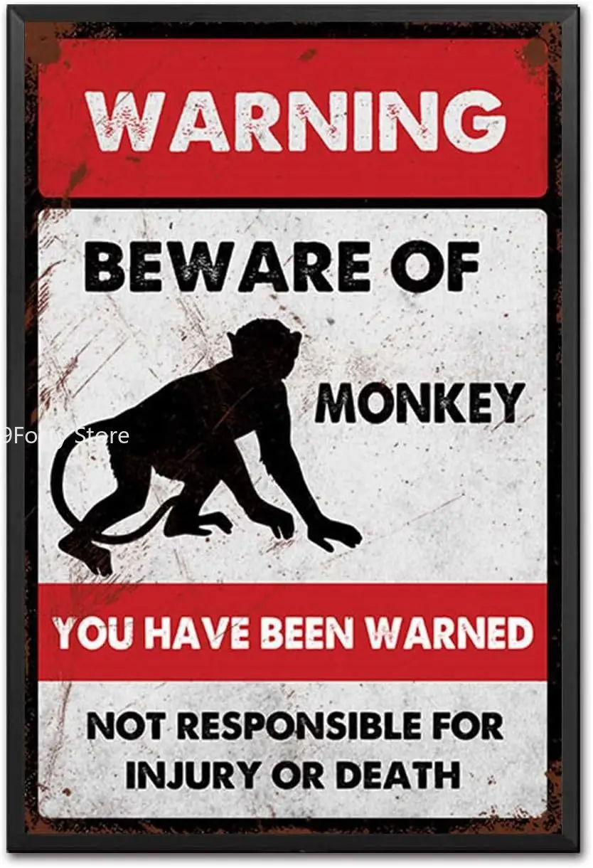 

Tin Sign Beware of Monkey Tin Signs Metal Sign for Home Bar Coffee Kitchen Wall Decor 8x12Inch Tin Sign with Metal Frame