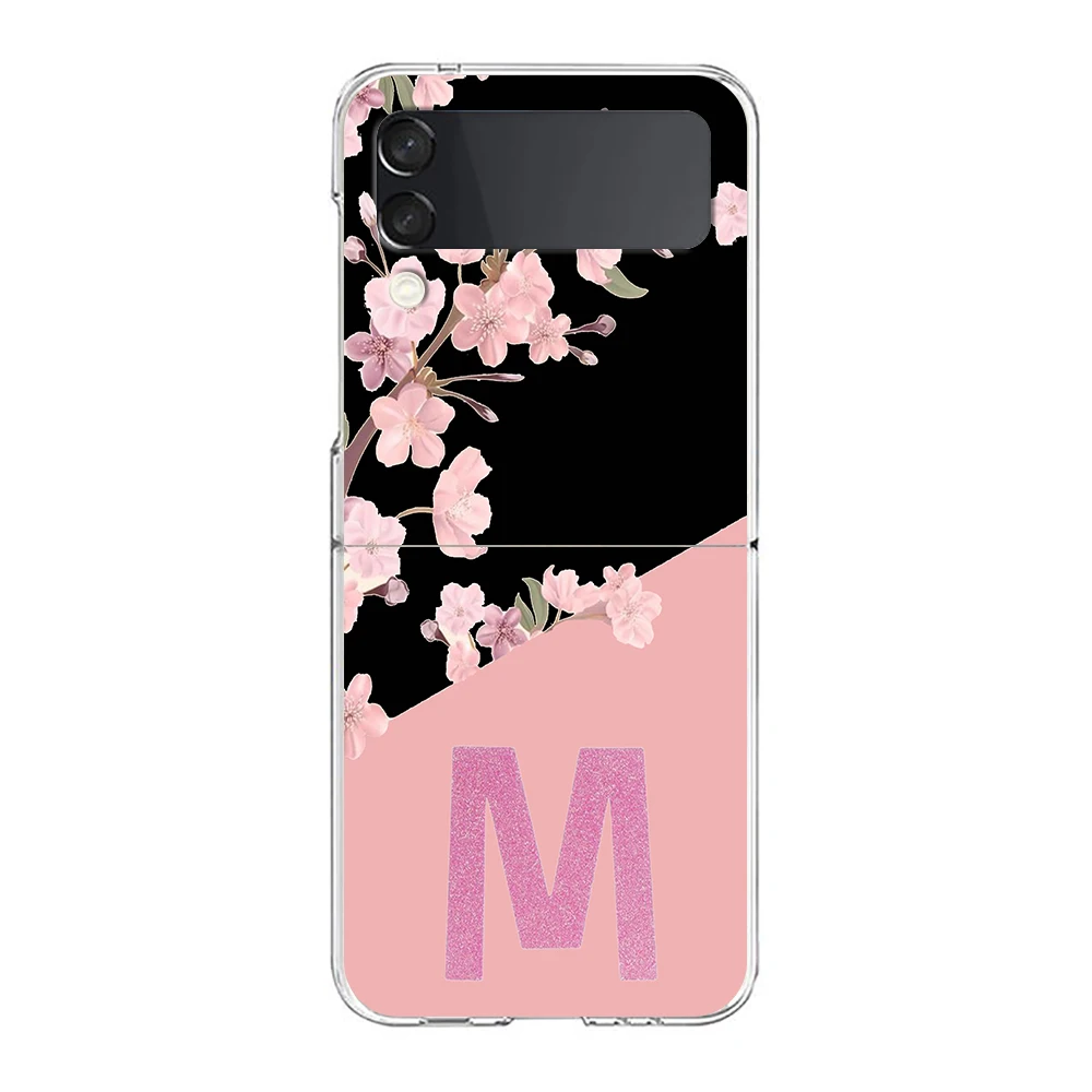 Pink Letter Flower Hard Folding Clear Phone Case - Transparent Cover Design