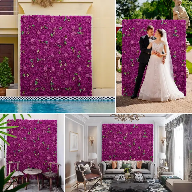 12PCS Artificial Flowers Roses Wall Panel 3D Flower Backdrop Faux Roses for Wall Party Wedding Bridal Shower Outdoor Decoration 5