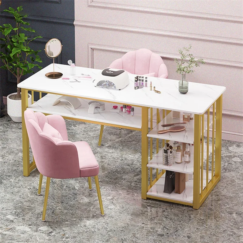 Light Luxury Nail Tables Salon Furniture Modern Nail Shop Table and Chair Set Single Double Professional Manicure Tables U
